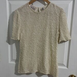 Laurence Kazar Ivory Beaded Blouse